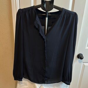 Elegant navy blue Women's silk Top size Large